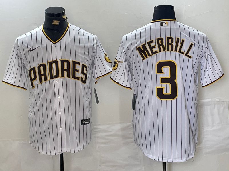 Men San Diego Padres #3 Merrill White stripe Game 2024 Nike MLB Jersey style 1